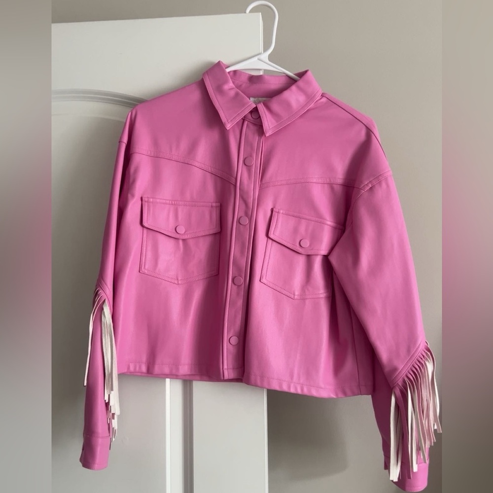 Karlie Pink Leather Jacket with Fringe